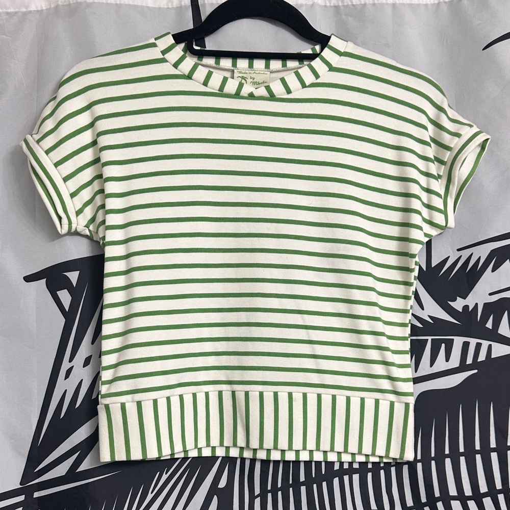 Vintage Green and White Striped Short Sleeve Top